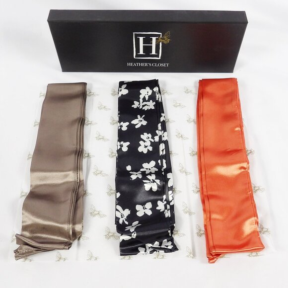 Heather's Closet SET OF 6 Hair Ties or Handbag Scarfs New in Box Taupe Orange - Picture 9 of 9